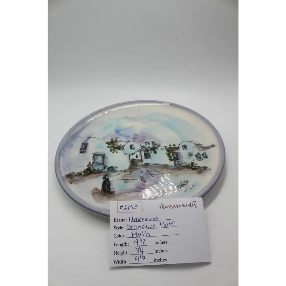 Vtg‎ Signed Hand Painted Water Color Greece Scene Glazed Ceramic Plate Decor